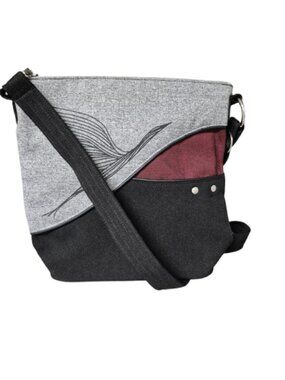 Jak's Volvo Crossbody Black and Grey Bag with Crane or Heron